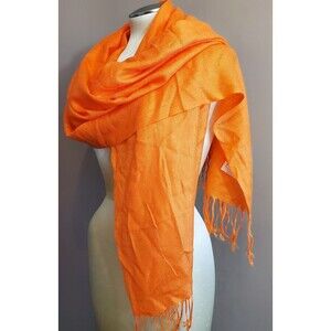 Pashmina Shawl Wrap Solid Tangerine Orange Fringe 28x71" Soft Cashmere Silk Blnd
